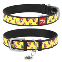 Нашийник Waudog Design з малюнком "Француз", Преміум шкіра, Металева пряжка, Чорний колір