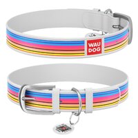 Нашийник Waudog Design з малюнком "Лінії 1", Преміум шкіра, Металева пряжка, Білий колір