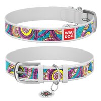 Нашийник Waudog Design з малюнком "Казка", Преміум шкіра, Металева пряжка, Білий колір