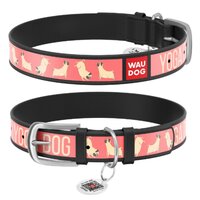 Нашийник Waudog Design з малюнком "Йога-пес", Преміум шкіра, Металева пряжка, Чорний колір