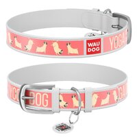 Нашийник Waudog Design з малюнком "Йога-пес", Преміум шкіра, Металева пряжка, Білий колір