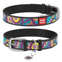 Нашийник Waudog Design з малюнком "Казка", Преміум шкіра, Металева пряжка, Чорний колір