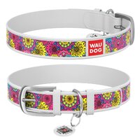 Нашийник Waudog Design з малюнком "Весна", Преміум шкіра, Металева пряжка, Білий колір