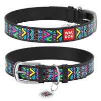 Нашийник Waudog Design з малюнком "Інді", Преміум шкіра, Металева пряжка, Чорний колір