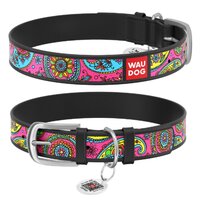 Нашийник Waudog Design з малюнком "Пейслі", Преміум шкіра, Металева пряжка, Чорний колір