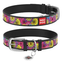 Нашийник Waudog Design з малюнком "Весна", Преміум шкіра, Металева пряжка, Чорний колір