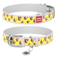 Нашийник Waudog Design з малюнком "Француз", Преміум шкіра, Металева пряжка, Білий колір
