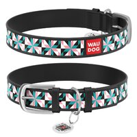 Нашийник Waudog Design з малюнком "Сніжні квіти", Преміум шкіра, Металева пряжка, Чорний колір