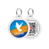 Адресник для собак і котів металевий Waudog smart id з qr паспортом, малюнок "прапор", коло