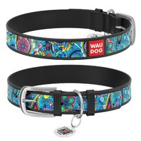 Нашийник Waudog Design з малюнком "Лазур", Преміум шкіра, Металева пряжка, Чорний колір
