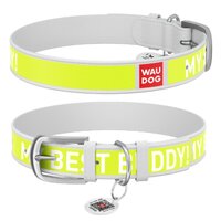 Нашийник Waudog Design з малюнком "Друг", Преміум шкіра, Металева пряжка, Білий колір