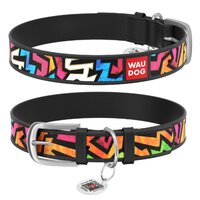 Нашийник Waudog Design з малюнком "Графіті", Преміум шкіра, Металева пряжка, Чорний колір