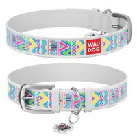 Нашийник Waudog Design з малюнком "Інді", Преміум шкіра, Металева пряжка, Білий колір