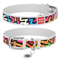 Нашийник Waudog Design з малюнком "Графіті", Преміум шкіра, Металева пряжка, Білий колір