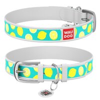 Нашийник Waudog Design з малюнком "Лимони", Преміум шкіра, Металева пряжка, Білий колір