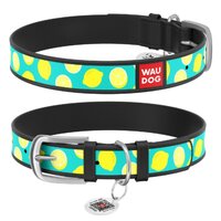 Нашийник Waudog Design з малюнком "Лимони", Преміум шкіра, Металева пряжка, Чорний колір