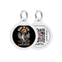 Адресник для собак і котів металевий Waudog smart id з qr паспортом, малюнок "Їздити, щоб жити", коло