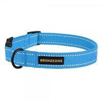 Нашийник для Собак Bronzedog Сotton Рефлекторний х/б Брезент c Металевою Пряжкою Блакитний