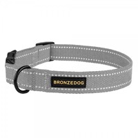 Нашийник для Собак Bronzedog Сotton Рефлекторний х/б Брезент c Металевою Пряжкою Сірий