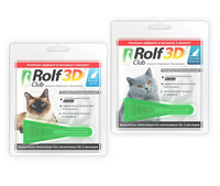 Rolf Club 3D (Рольф Клуб) Капли от блох и клещей для кошек до 4 кг, 1 пипетка, Экопром